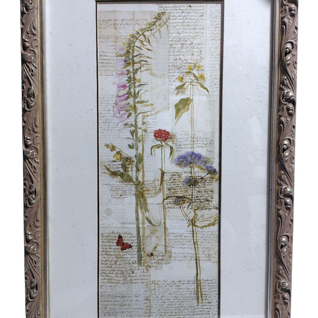 額絵 アンティークの文字と花 米国輸入品