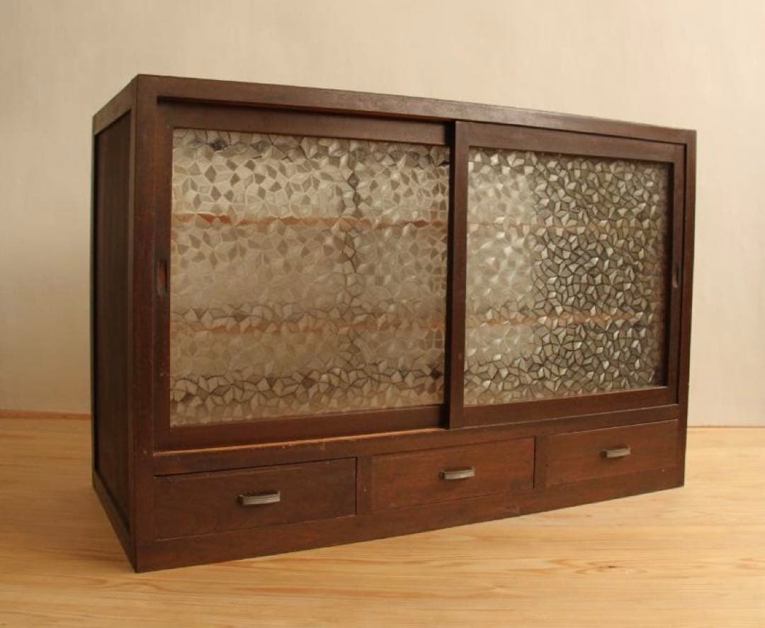 棚　両面引き戸　木製　アンティーク　古道具　古家具