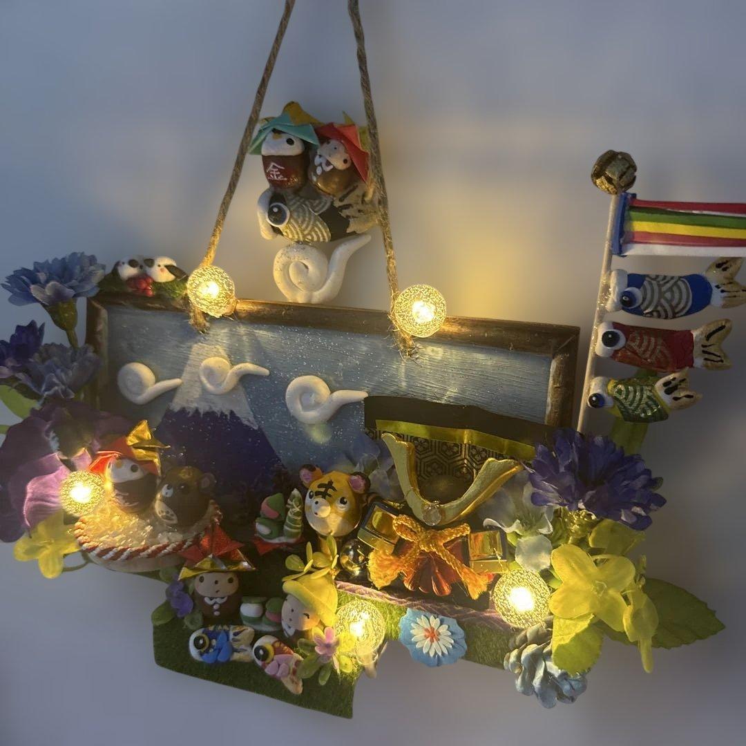どんぐりアート♡端午の節句ライト付きタペストリー♡