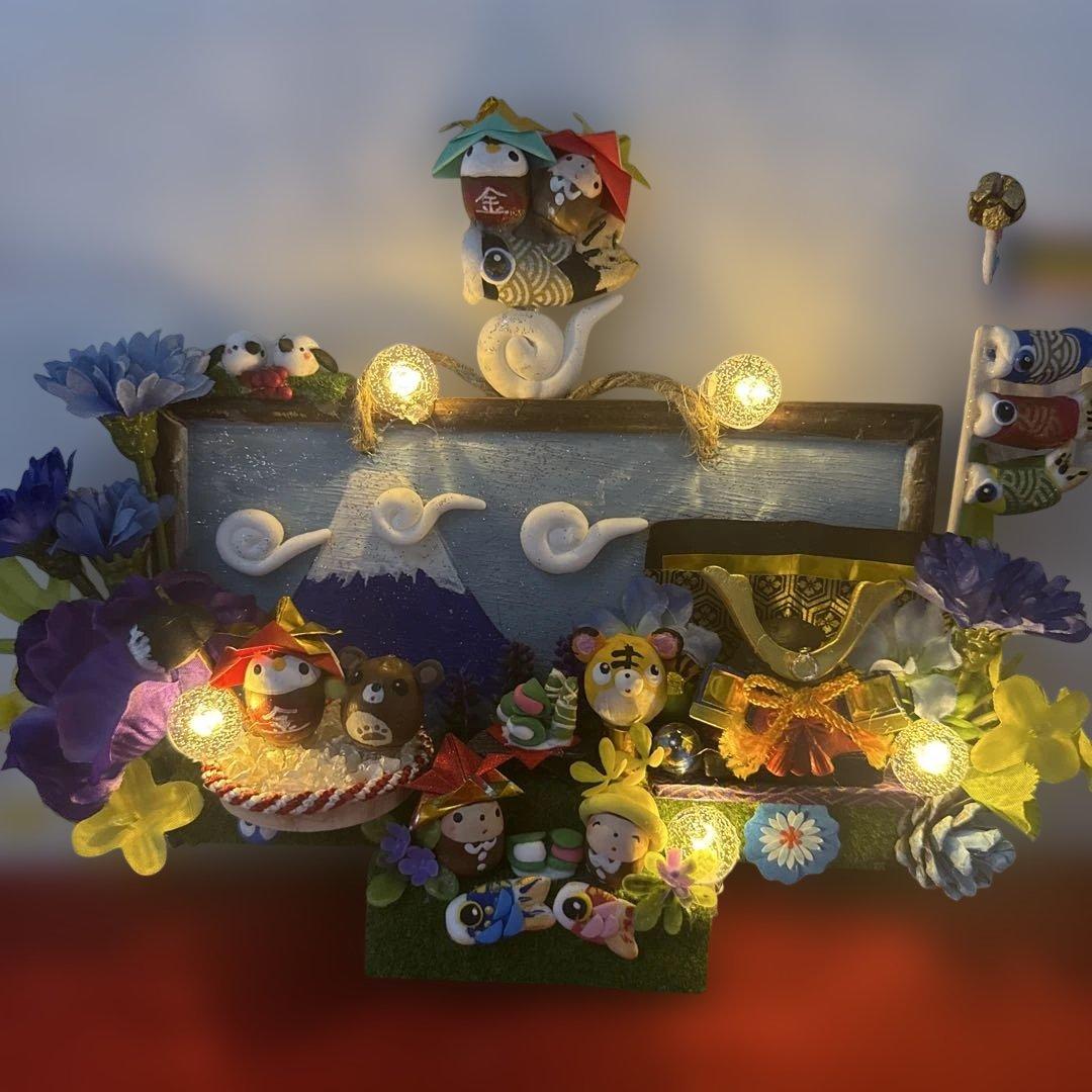 どんぐりアート♡端午の節句ライト付きタペストリー♡