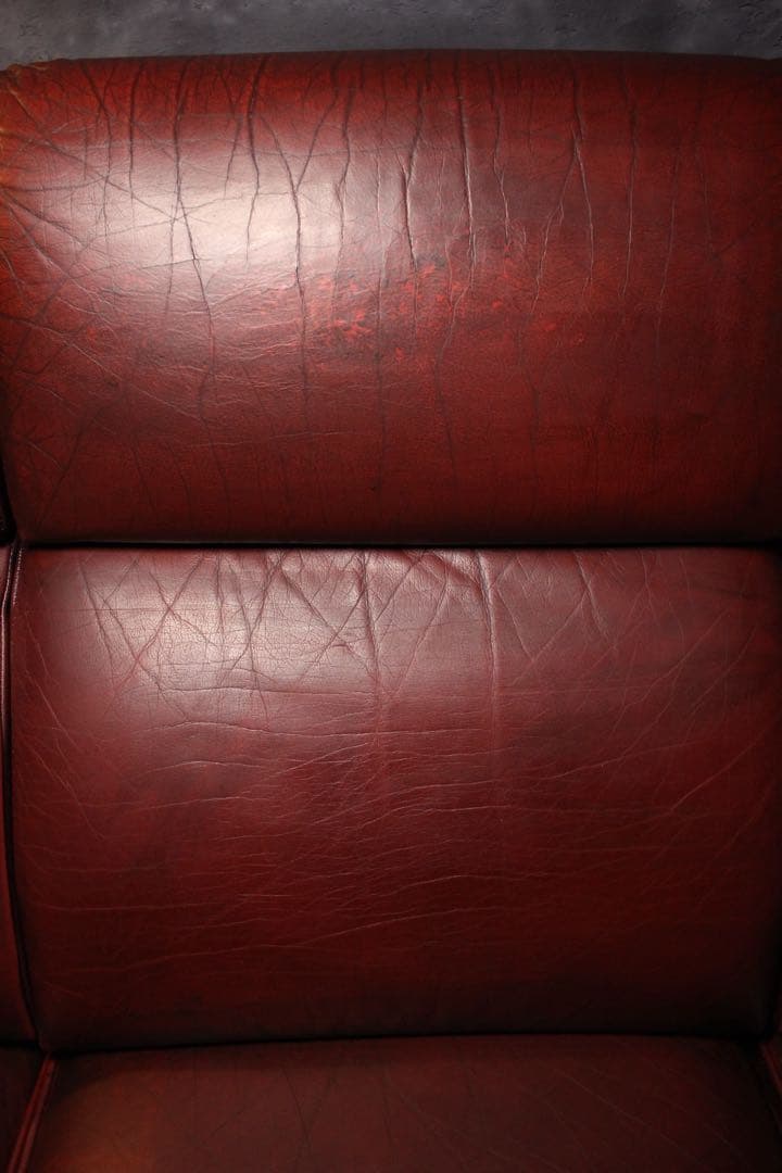 首都圏送無料〜　輸入アンティークソファ　総本革　バーガンディ　3人掛けソファ