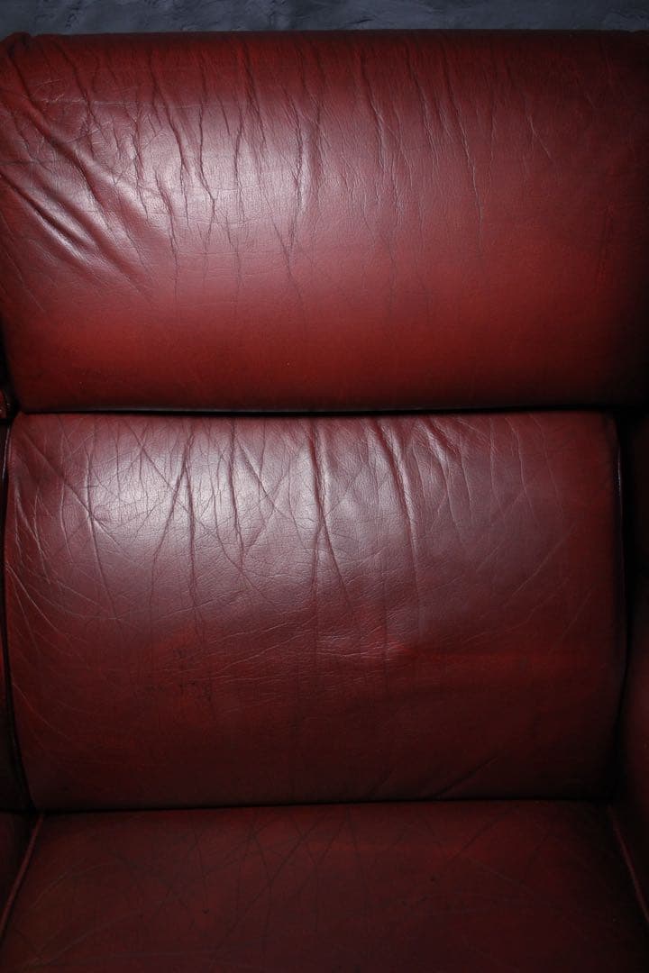 首都圏送無料〜　輸入アンティークソファ　総本革　バーガンディ　3人掛けソファ