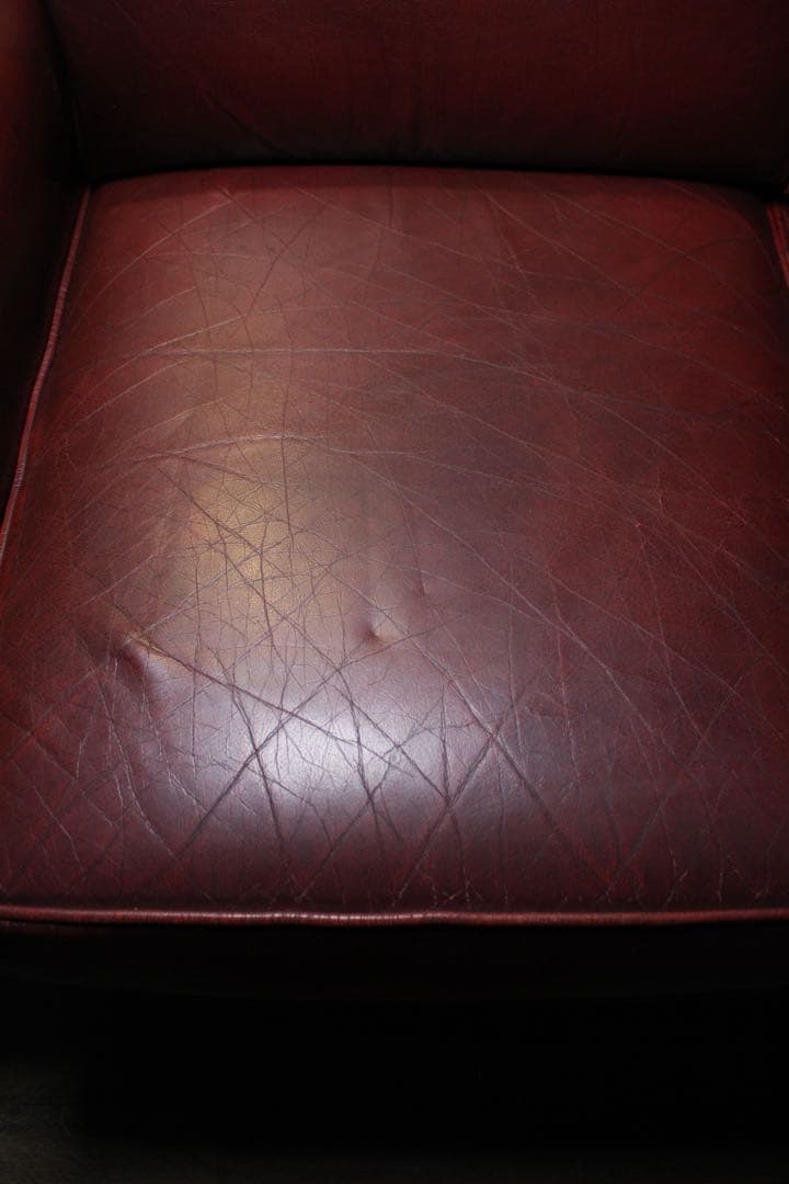 首都圏送無料〜　輸入アンティークソファ　総本革　バーガンディ　3人掛けソファ