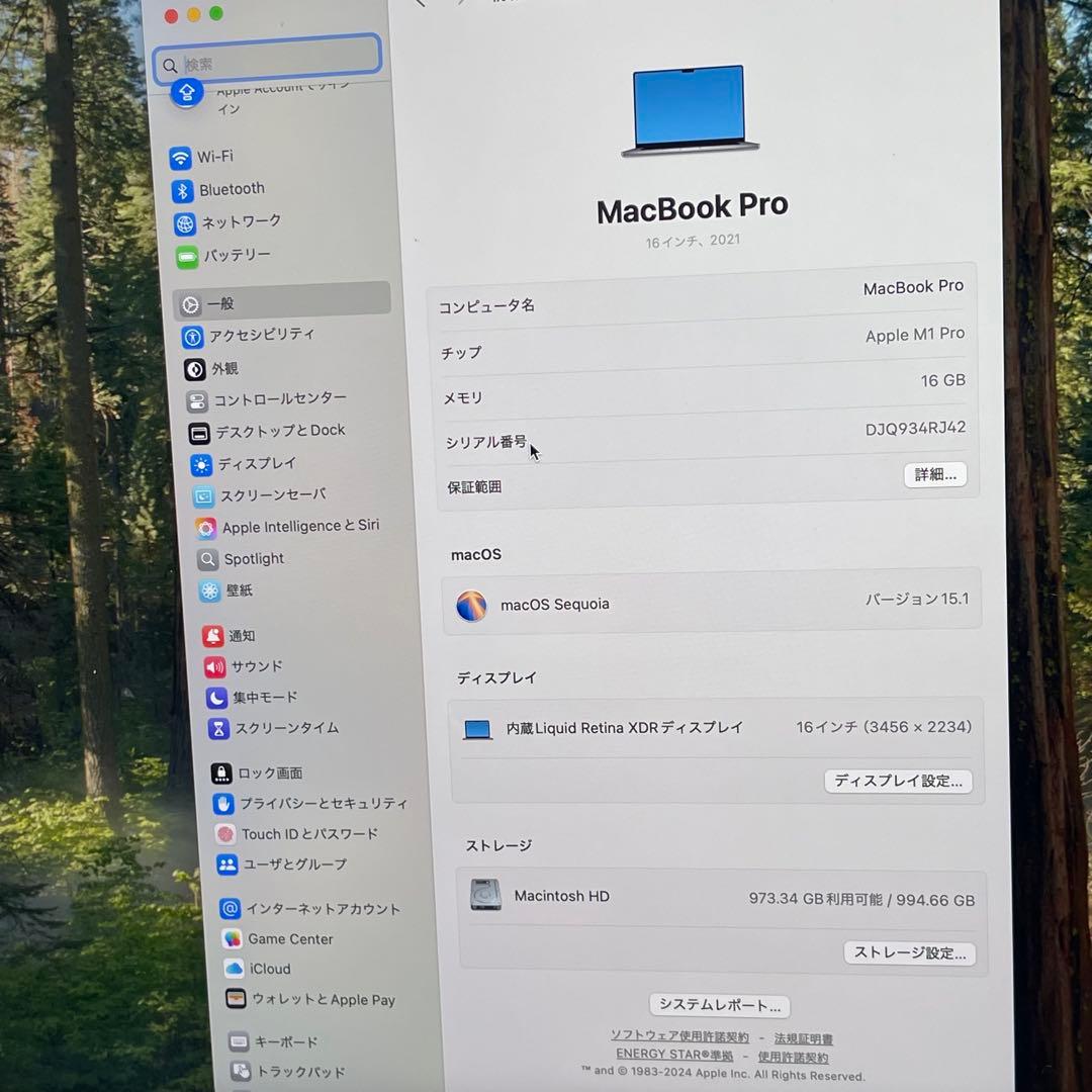 MacBook本体 Macbook Pro 2021 16inch M1 Pro 16GB 1TB