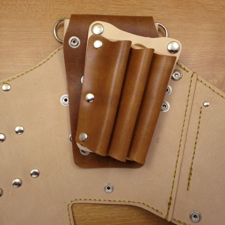 手染めキャメル＆ナチュラル　６丁差し　本革シザーケース　SCA-158/NCA