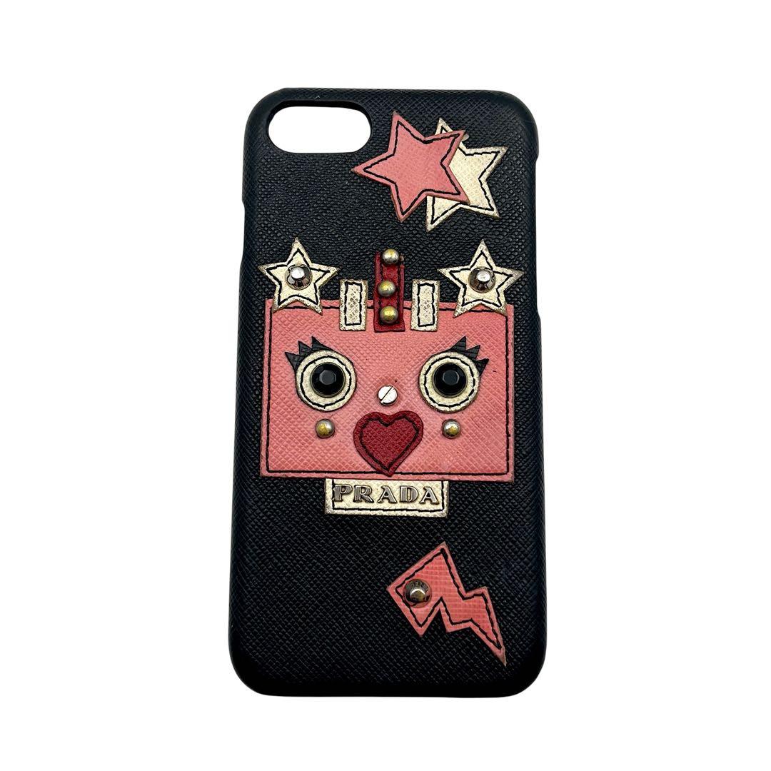 【微美品】PRADA　プラダ　iPhoneケース SE 7 8 サフィアーノ　黒