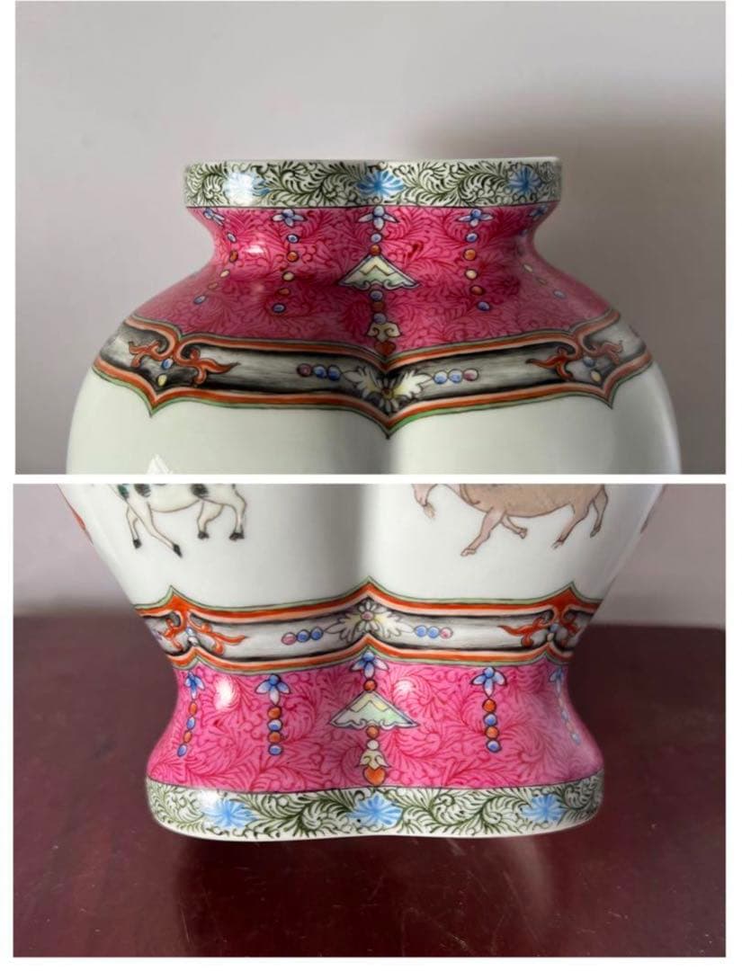 中国古美術/清清代時代珐瑯彩嬰戲紋雙聯蓋瓶/景德鎮製。 y508