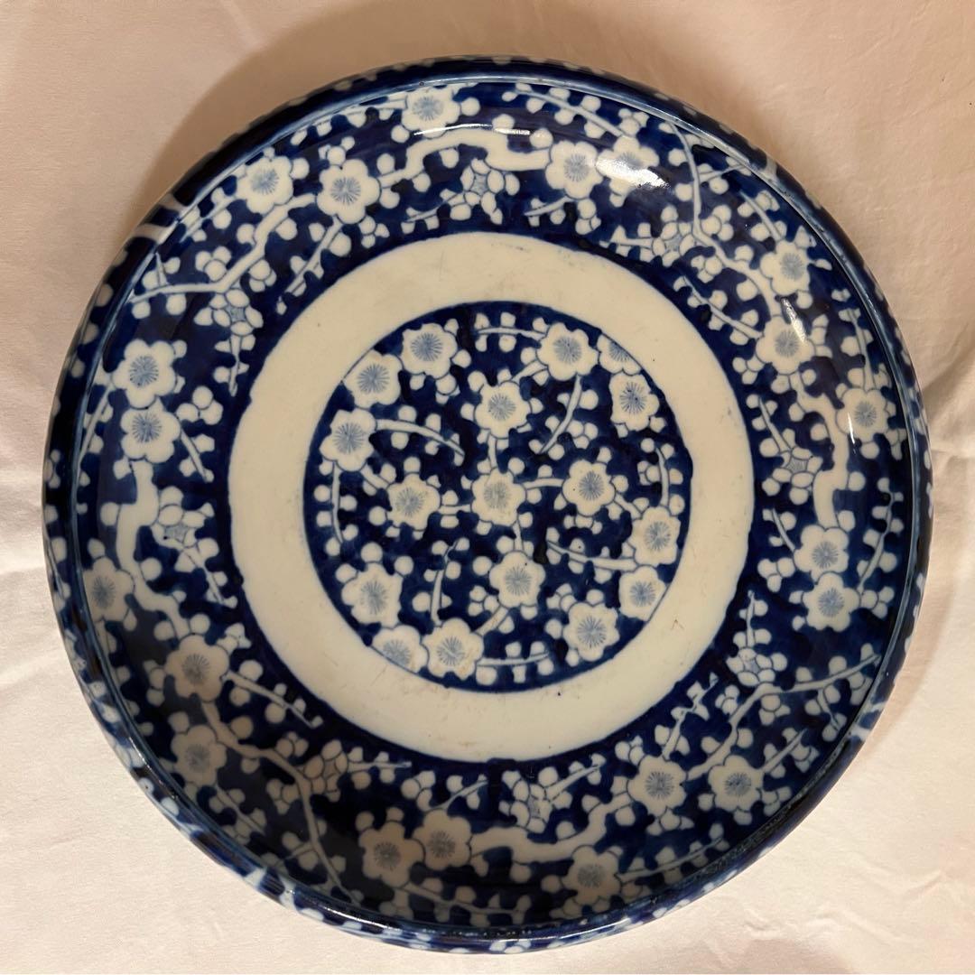 伊万里 ベロ藍 梅繋ぎ 大皿 盛皿38cm