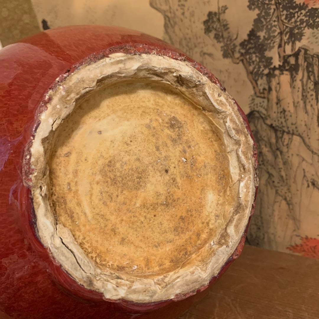 中国美術　アンティーク　祭紅釉    花瓶　　301