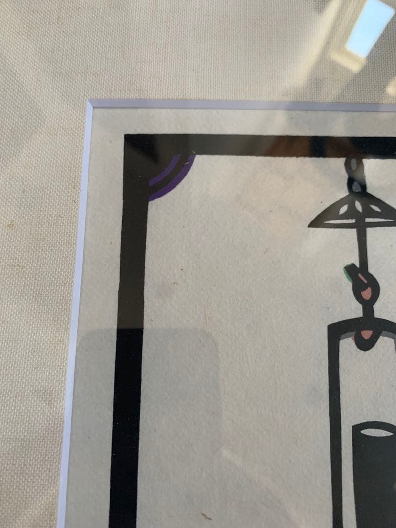 和紙染色　ランプ　額装　アンティーク