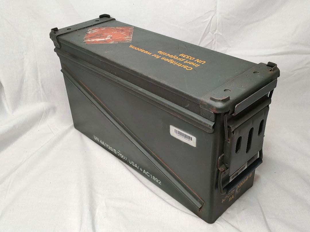 [米軍実物]アーモ缶 ロングサイズ 弾薬箱 ステンシル付 アンモボックス