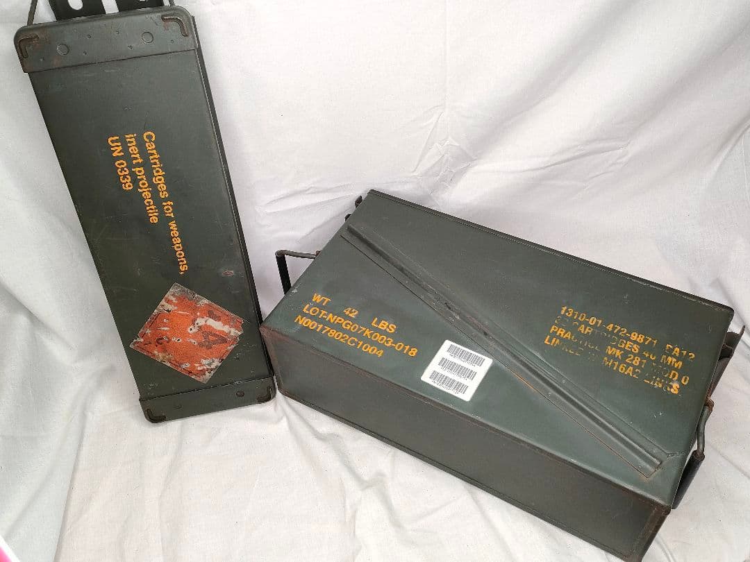 [米軍実物]アーモ缶 ロングサイズ 弾薬箱 ステンシル付 アンモボックス
