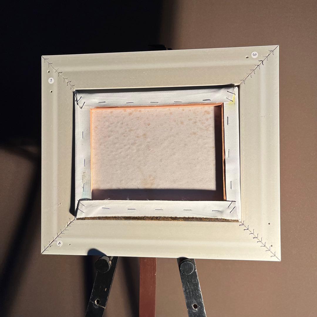 手書き油絵 秋の川流れ 額付き  絵画 インテリア