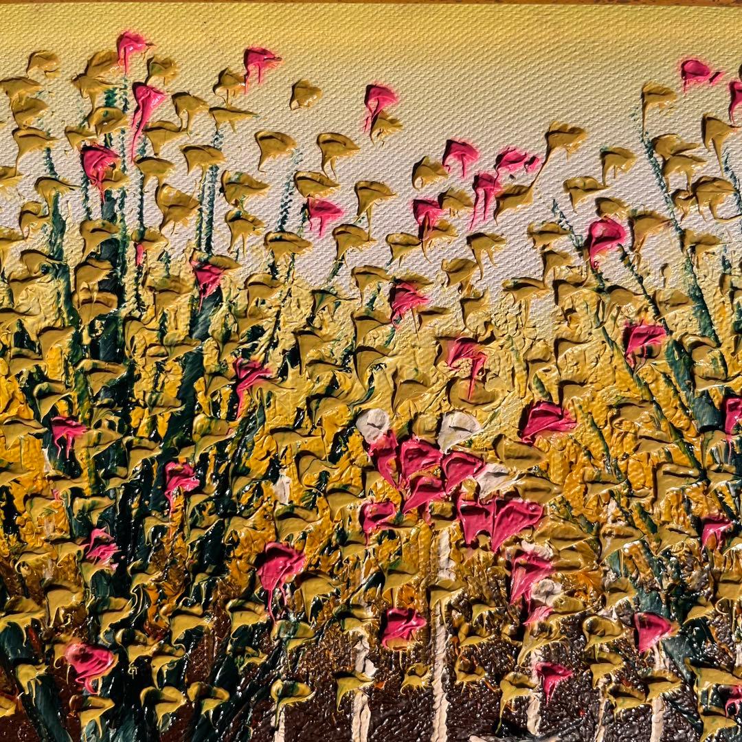 手書き油絵 秋の川流れ 額付き  絵画 インテリア