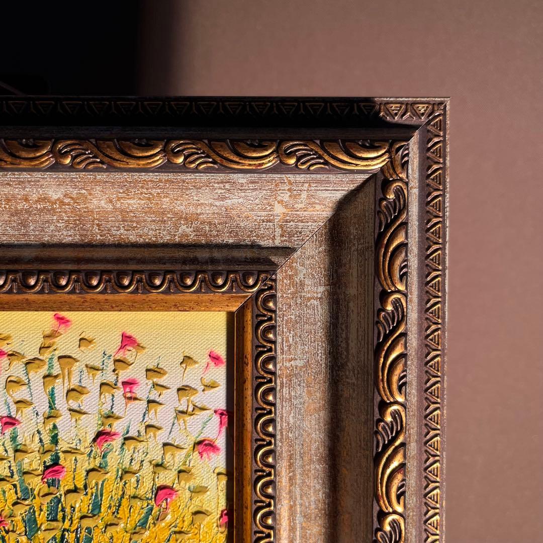 手書き油絵 秋の川流れ 額付き  絵画 インテリア