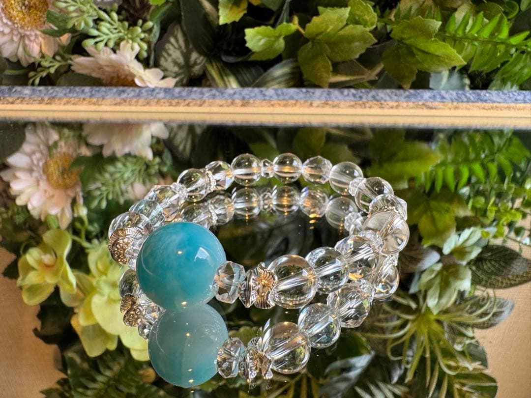 希少　宝石品質　ラリマー　ブルートパーズブレスレット