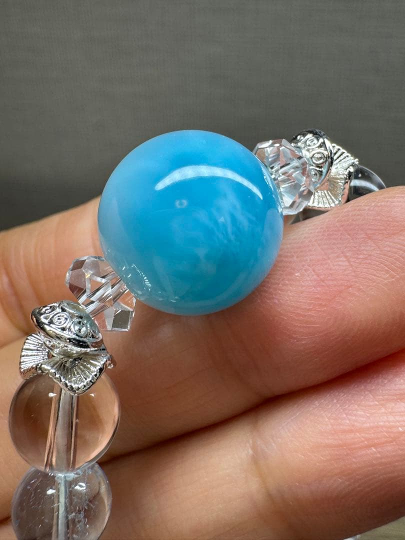 希少　宝石品質　ラリマー　ブルートパーズブレスレット