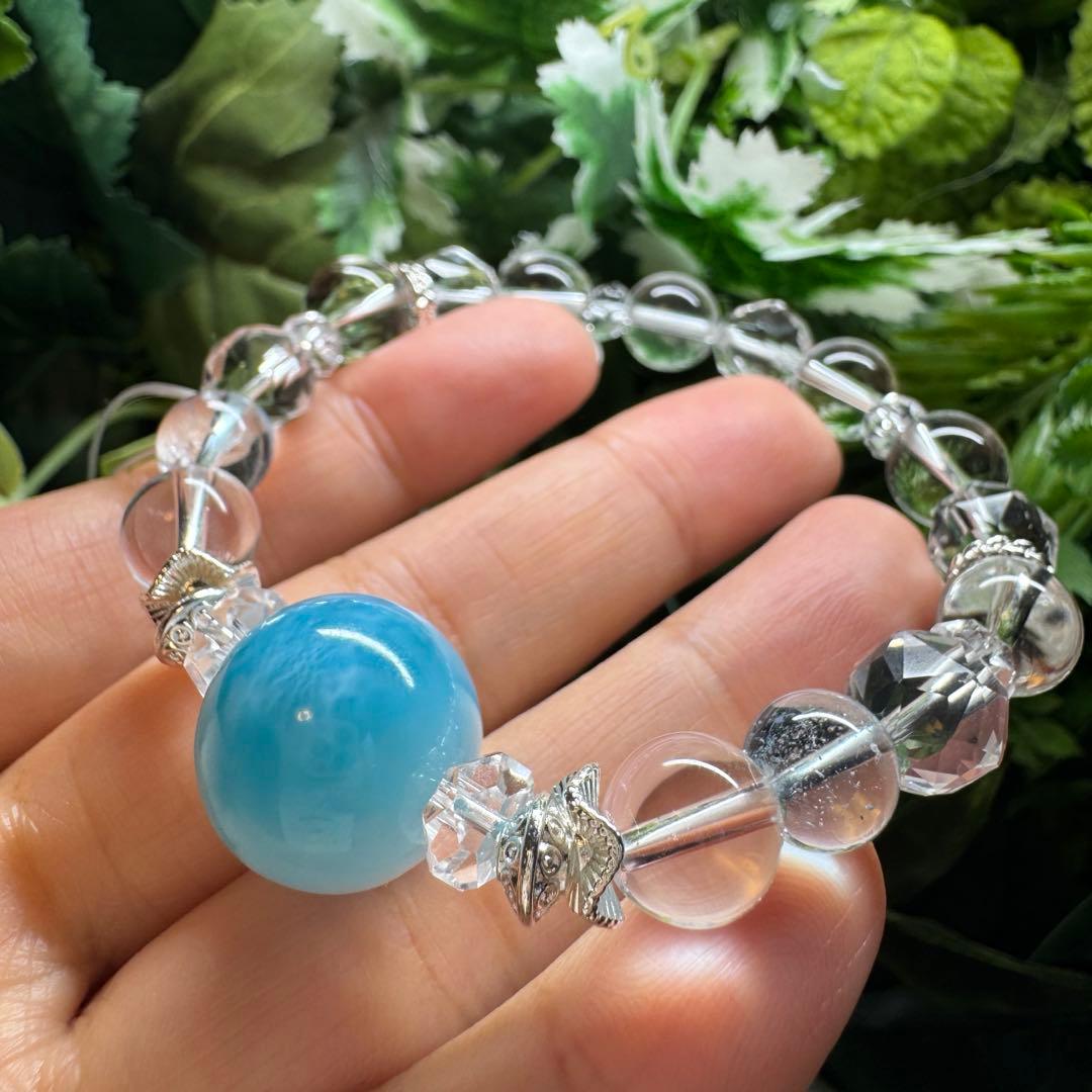 希少　宝石品質　ラリマー　ブルートパーズブレスレット