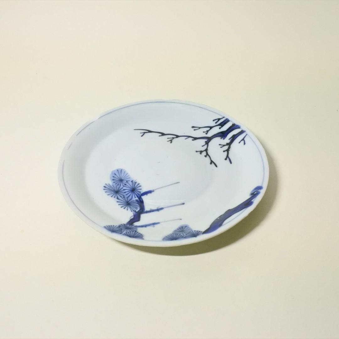 中国　明末清初　古染付　松図　皿　骨董品　アンティーク
