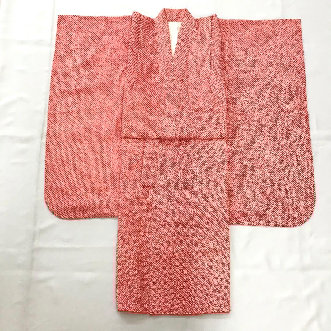 梅乃【087】正絹　7歳　四つ身　着物　総絞り　赤　古典