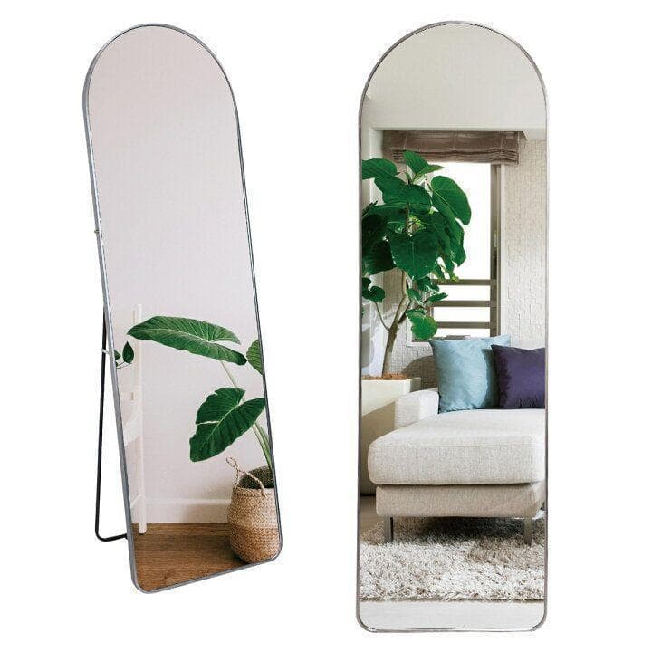 スタンドミラー アーチ型 ブラック 150cmx40cm 全身鏡 壁掛け 姿見