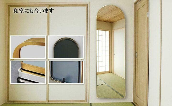 スタンドミラー アーチ型 ブラック 150cmx40cm 全身鏡 壁掛け 姿見