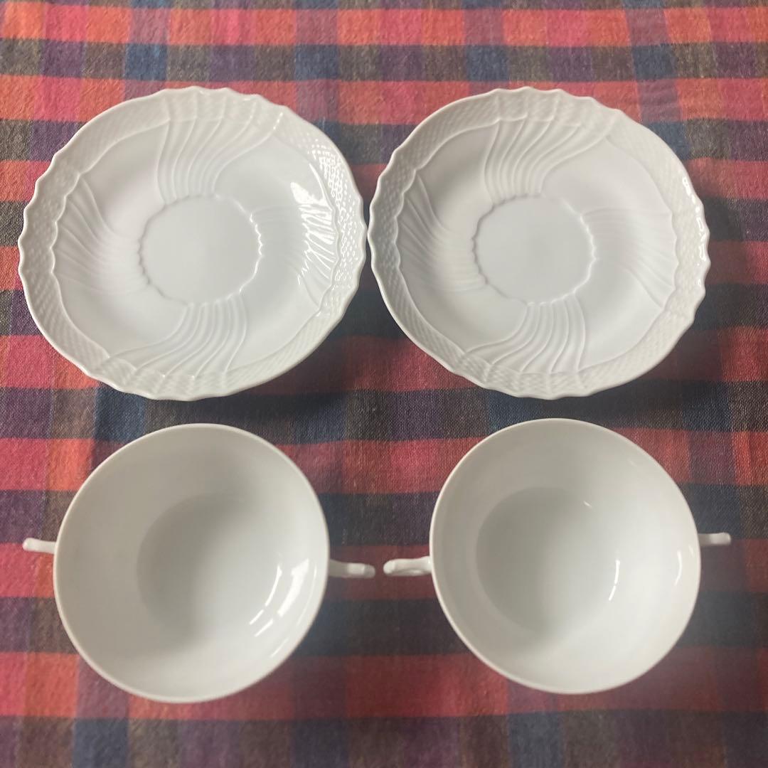 Richard Ginori ベッキオホワイトスープカップ ＆ソーサー2客セット