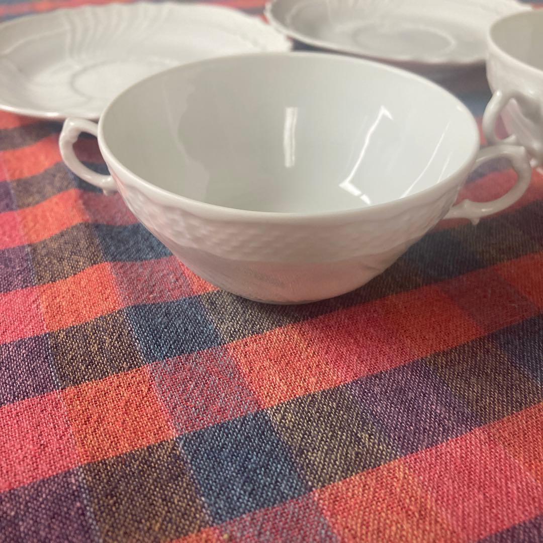 Richard Ginori ベッキオホワイトスープカップ ＆ソーサー2客セット