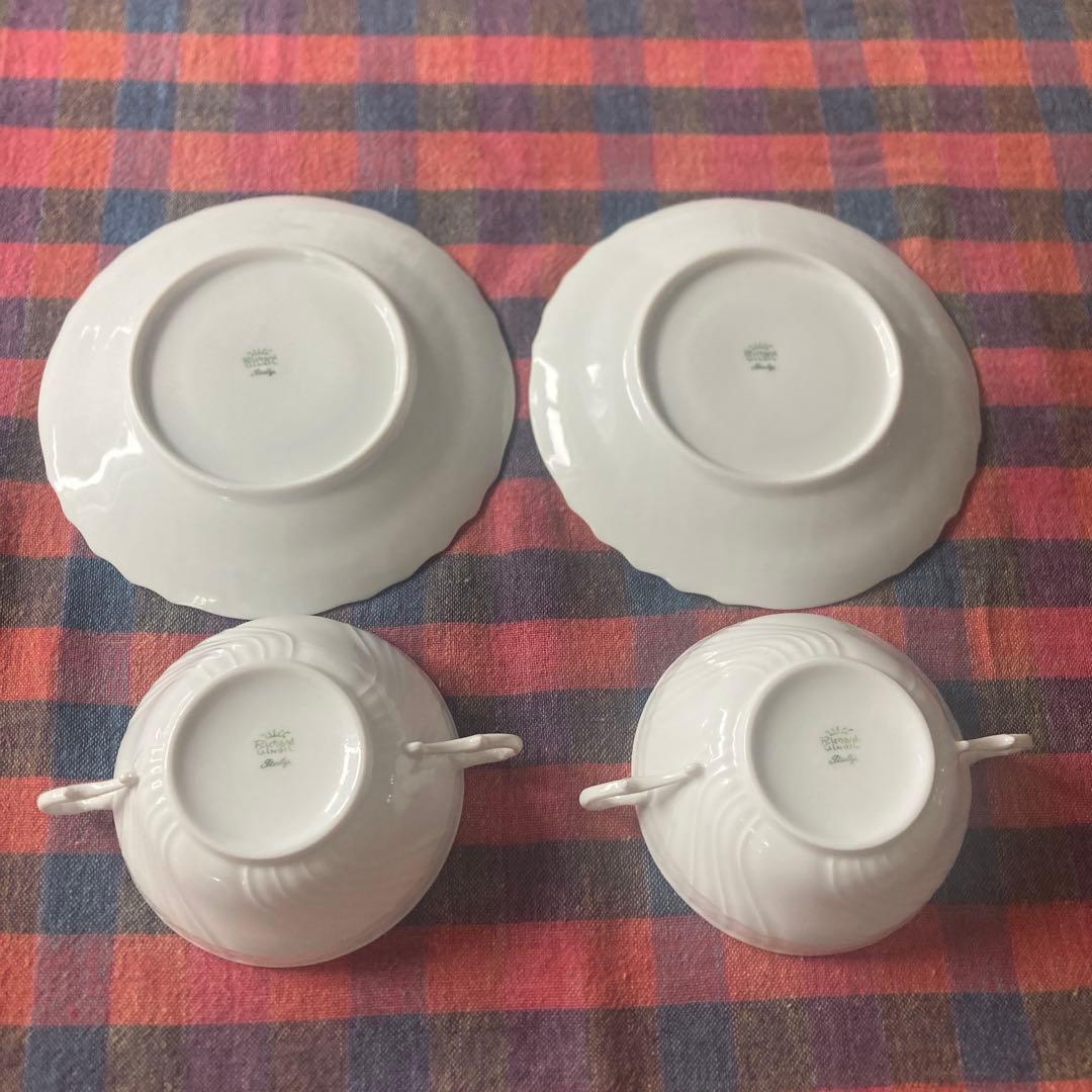 Richard Ginori ベッキオホワイトスープカップ ＆ソーサー2客セット