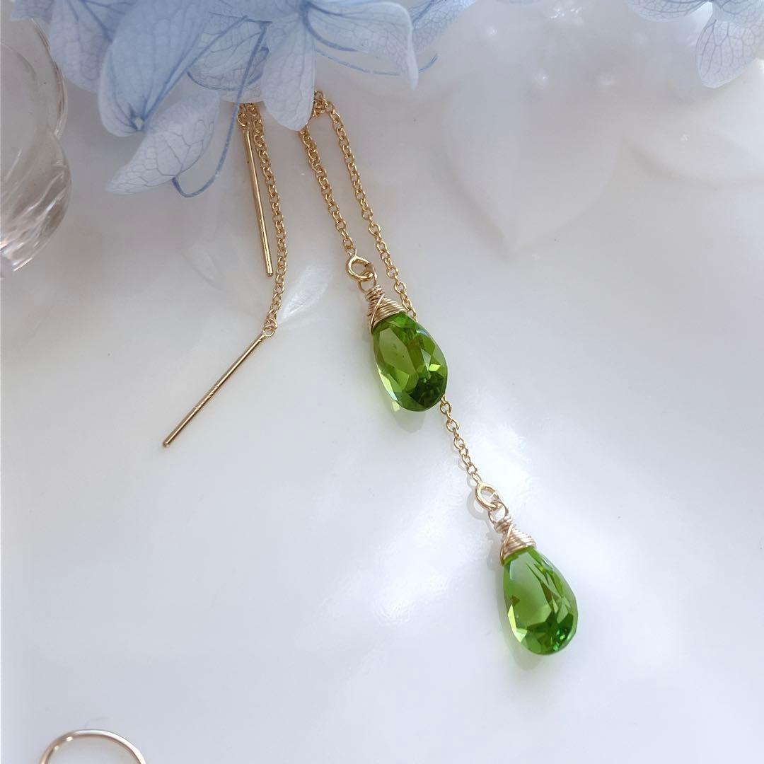 ルースクォリティ✧ペリドットアメリカンピアス✧ファセットカット✧14kgf