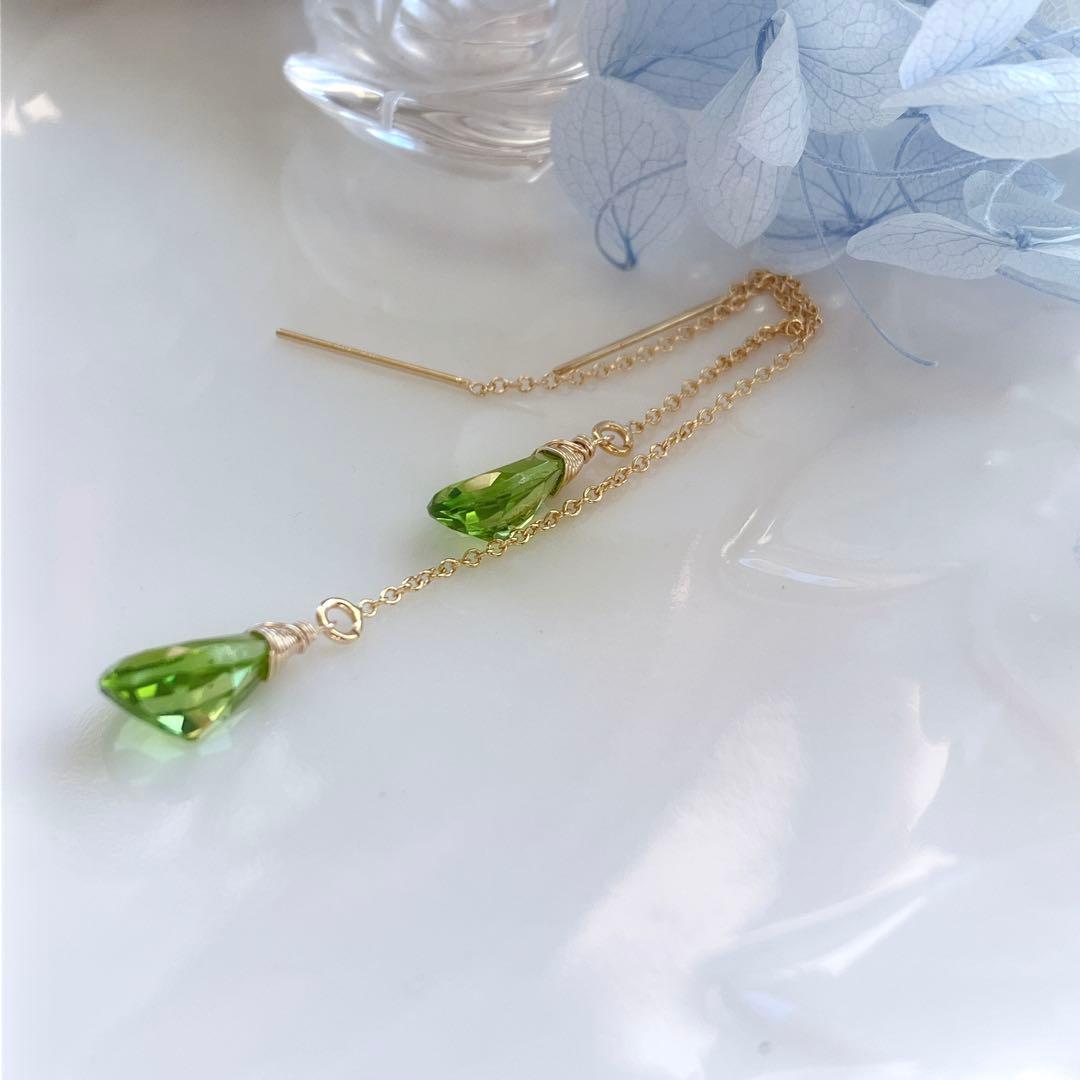 ルースクォリティ✧ペリドットアメリカンピアス✧ファセットカット✧14kgf