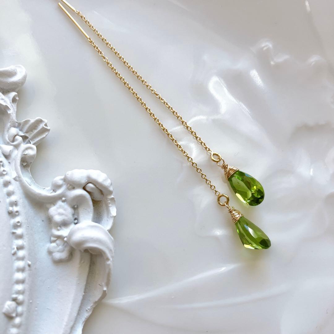 ルースクォリティ✧ペリドットアメリカンピアス✧ファセットカット✧14kgf