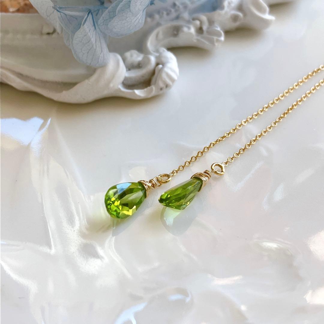 ルースクォリティ✧ペリドットアメリカンピアス✧ファセットカット✧14kgf