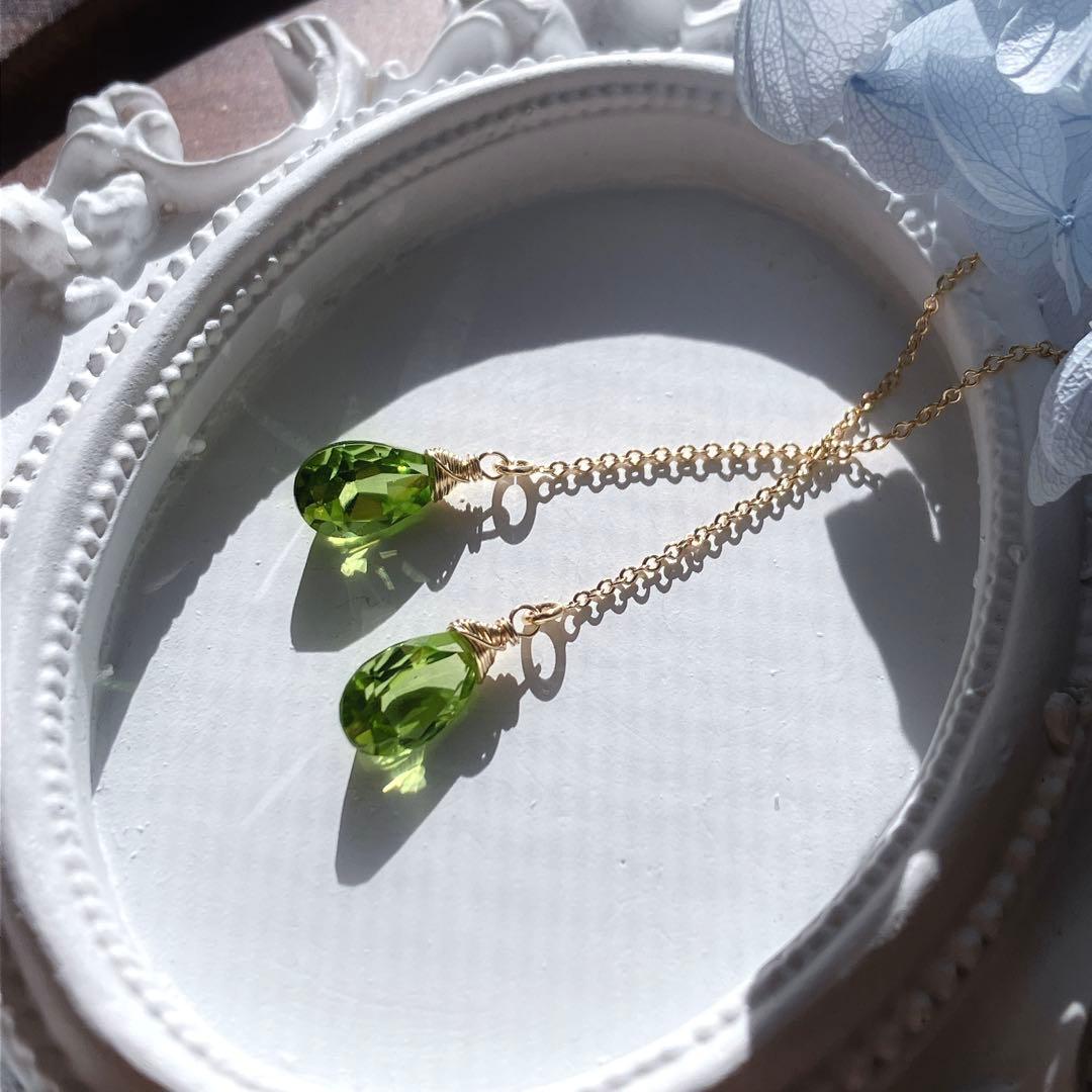 ルースクォリティ✧ペリドットアメリカンピアス✧ファセットカット✧14kgf