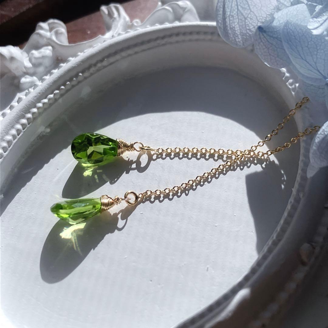ルースクォリティ✧ペリドットアメリカンピアス✧ファセットカット✧14kgf