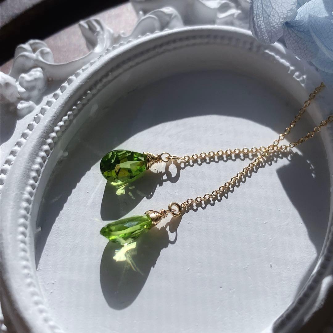 ルースクォリティ✧ペリドットアメリカンピアス✧ファセットカット✧14kgf