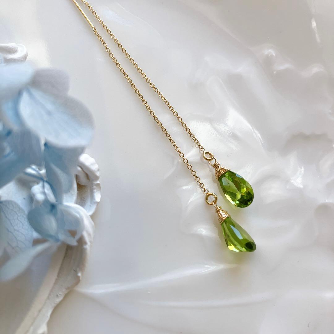 ルースクォリティ✧ペリドットアメリカンピアス✧ファセットカット✧14kgf