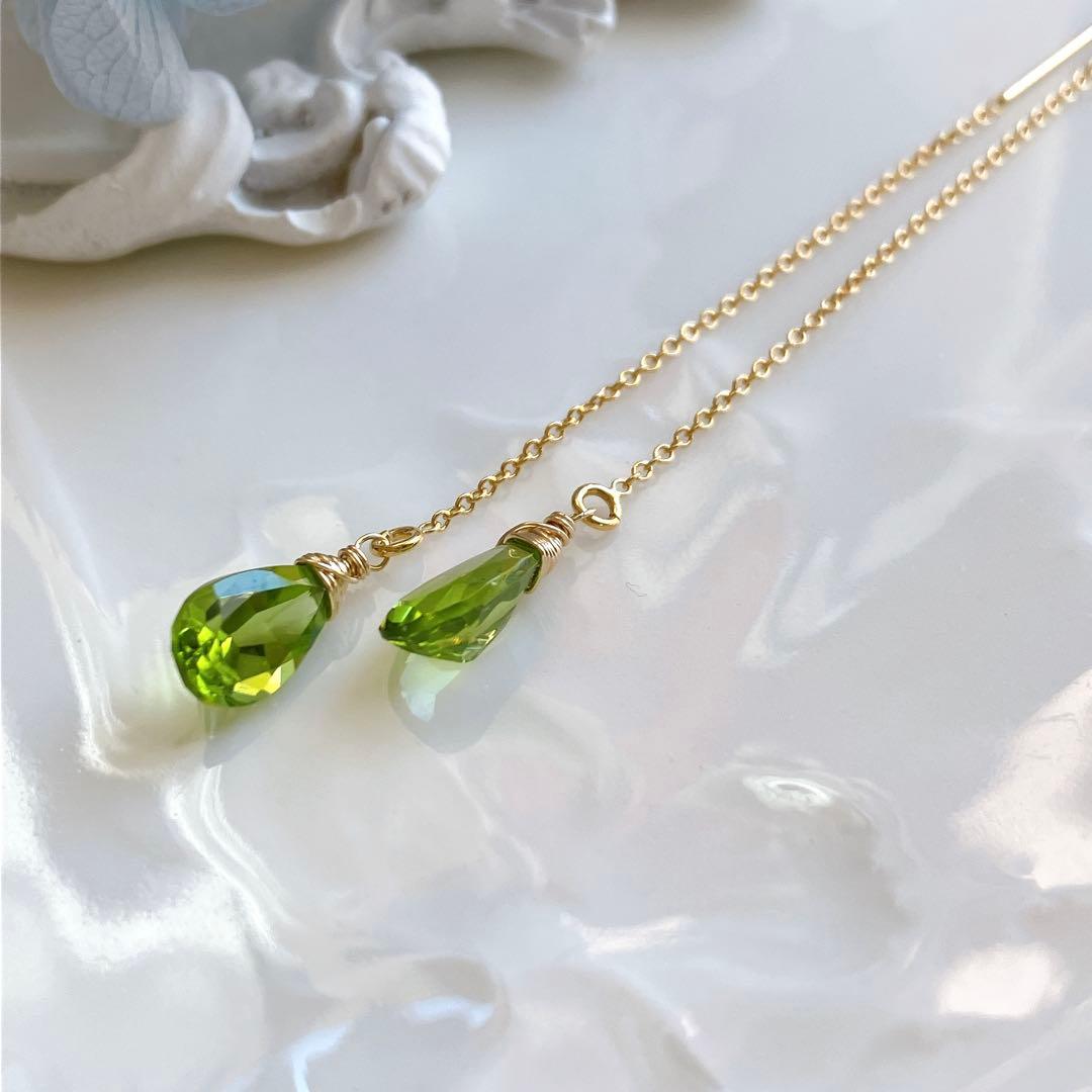 ルースクォリティ✧ペリドットアメリカンピアス✧ファセットカット✧14kgf