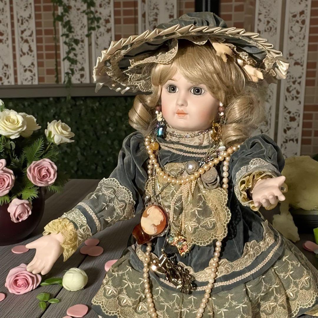 ユミカ ビスクドール ジュモー ブルー ベルベット ドレス ボネ バッグ