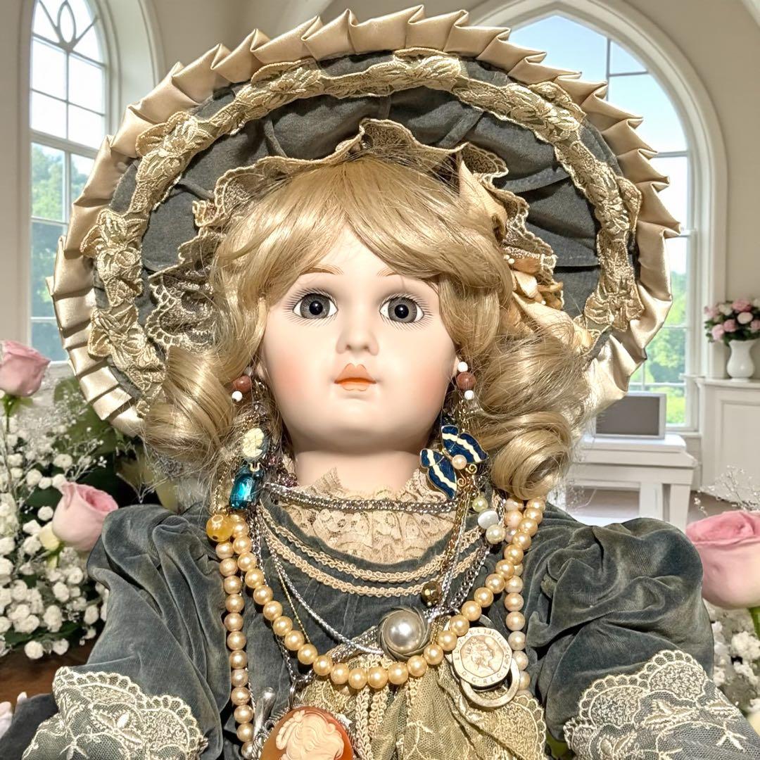 ユミカ ビスクドール ジュモー ブルー ベルベット ドレス ボネ バッグ