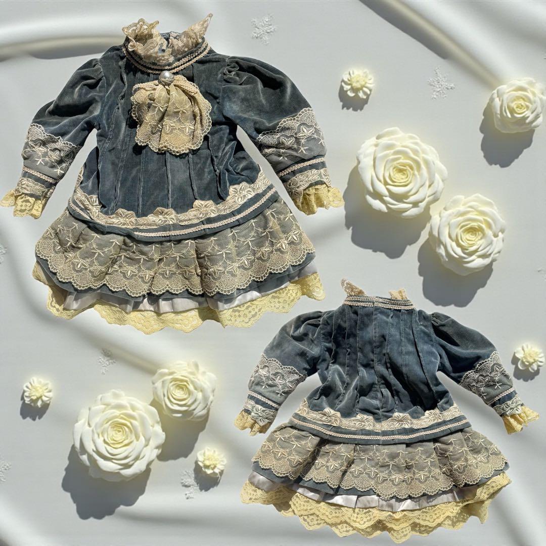 ユミカ ビスクドール ジュモー ブルー ベルベット ドレス ボネ バッグ