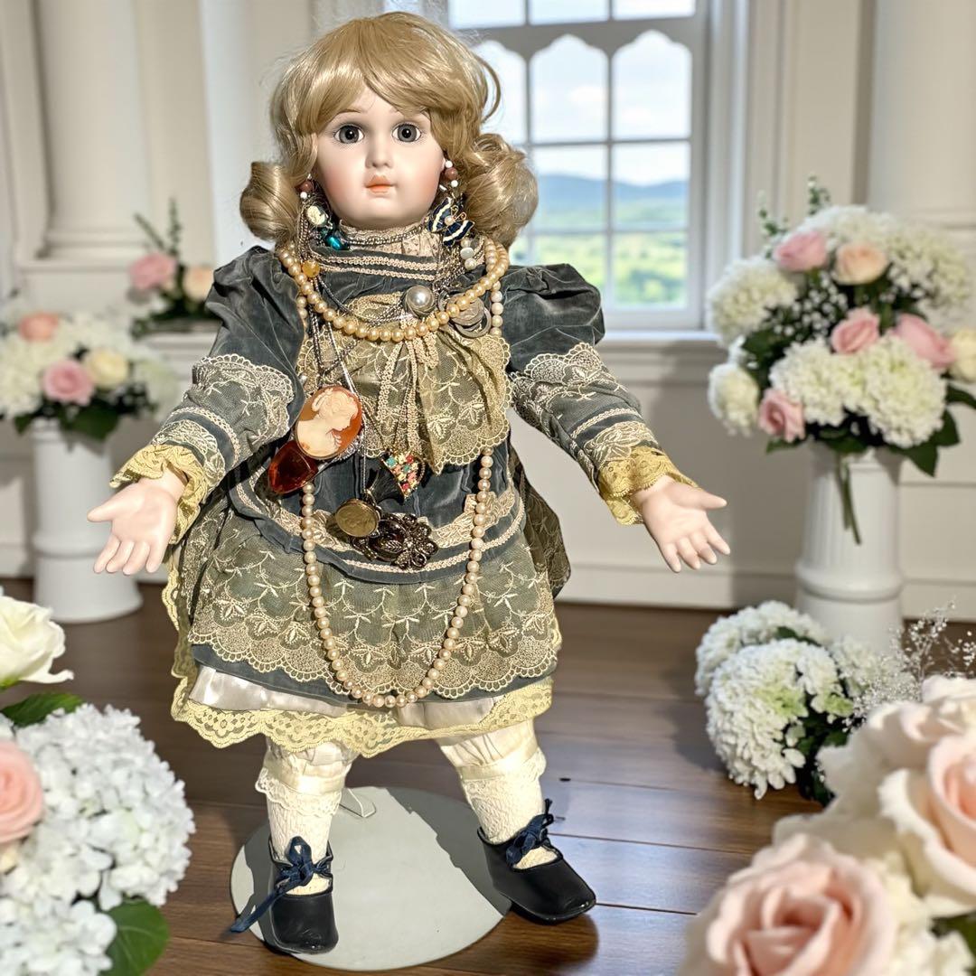 ユミカ ビスクドール ジュモー ブルー ベルベット ドレス ボネ バッグ