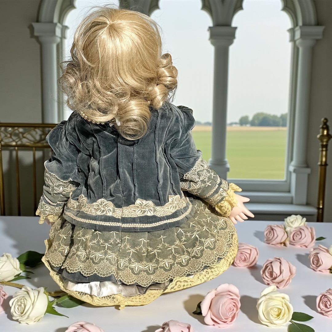 ユミカ ビスクドール ジュモー ブルー ベルベット ドレス ボネ バッグ