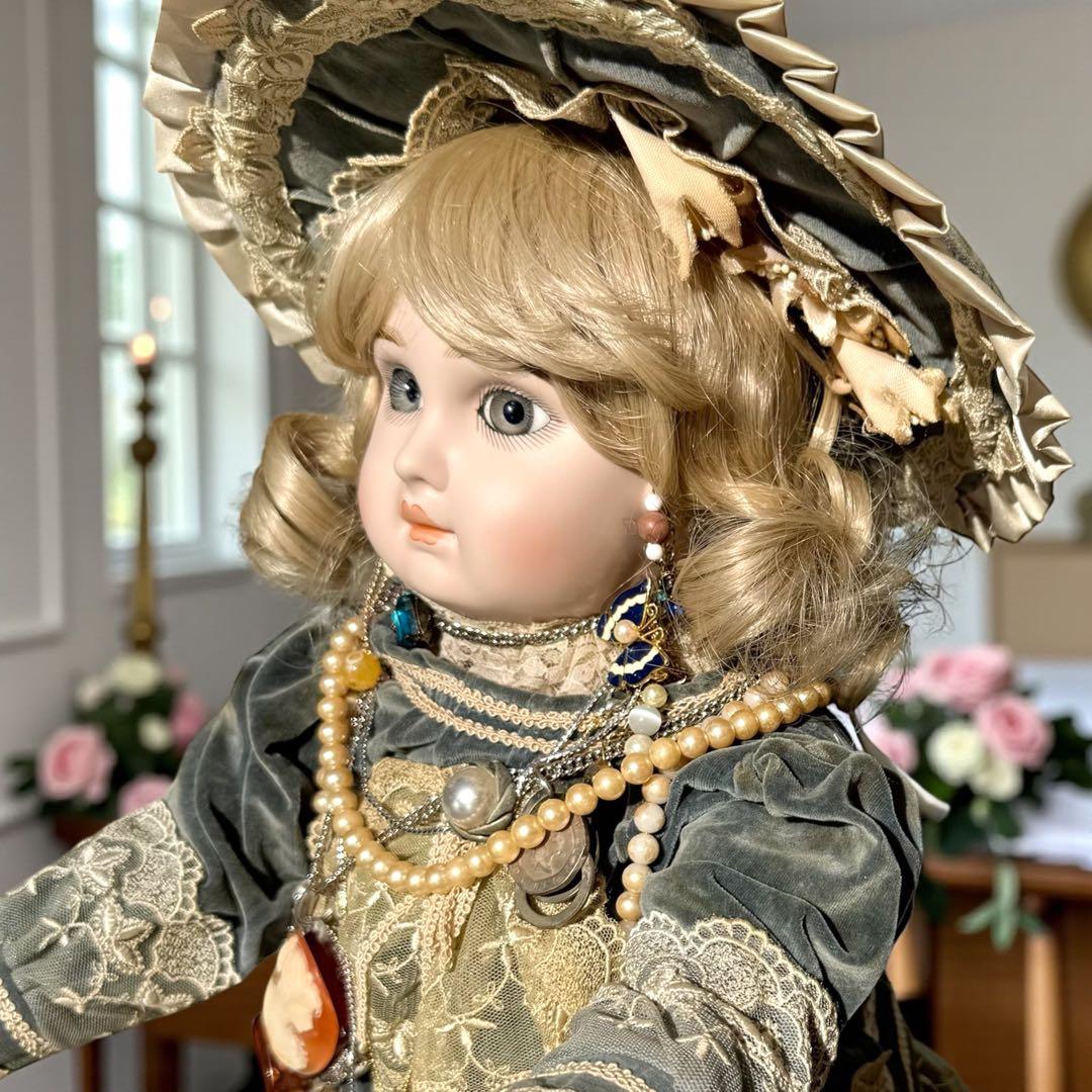 ユミカ ビスクドール ジュモー ブルー ベルベット ドレス ボネ バッグ