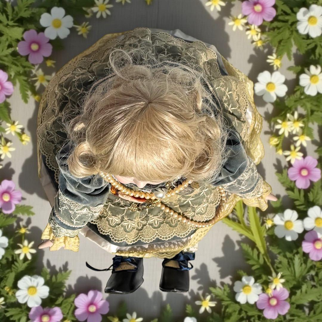 ユミカ ビスクドール ジュモー ブルー ベルベット ドレス ボネ バッグ