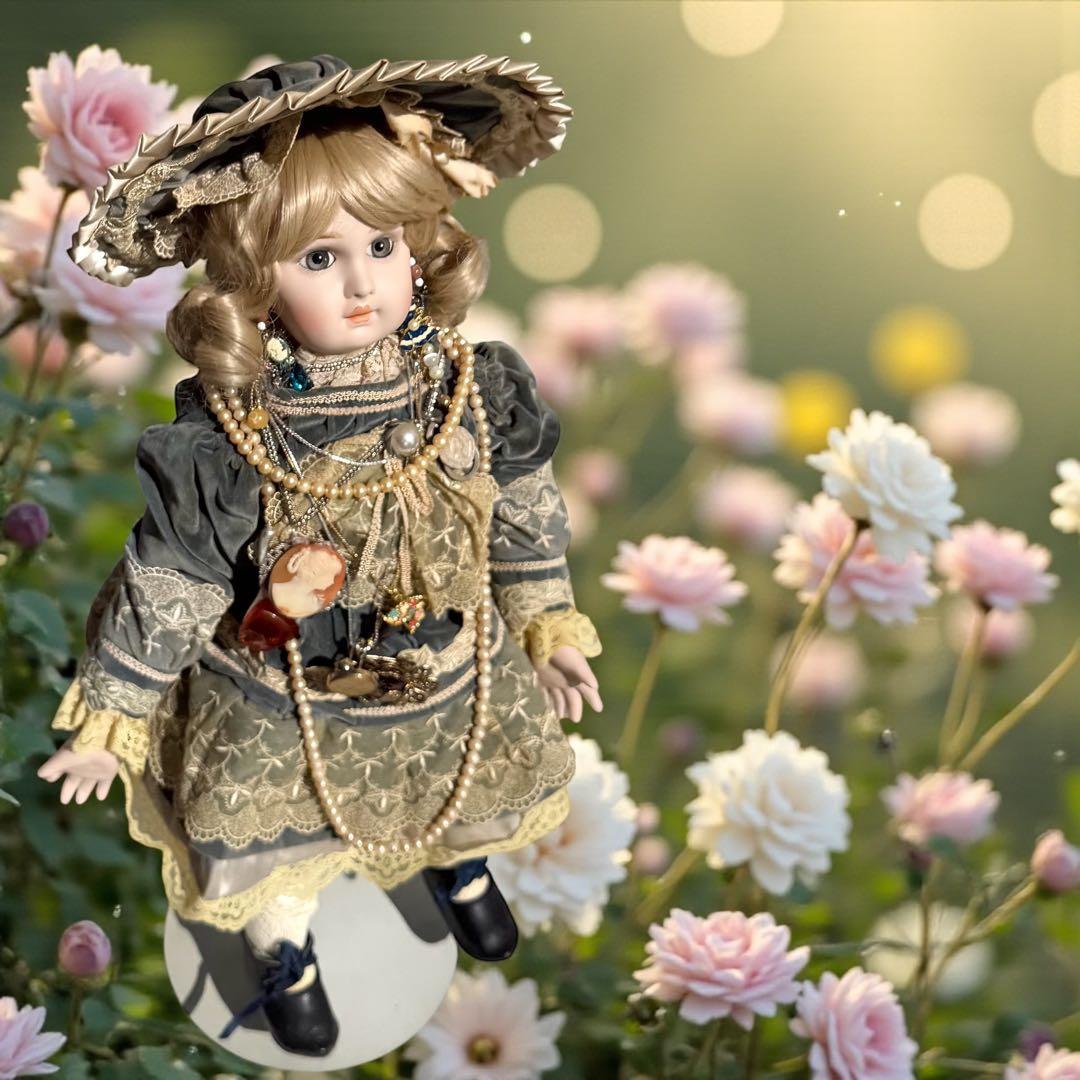 ユミカ ビスクドール ジュモー ブルー ベルベット ドレス ボネ バッグ