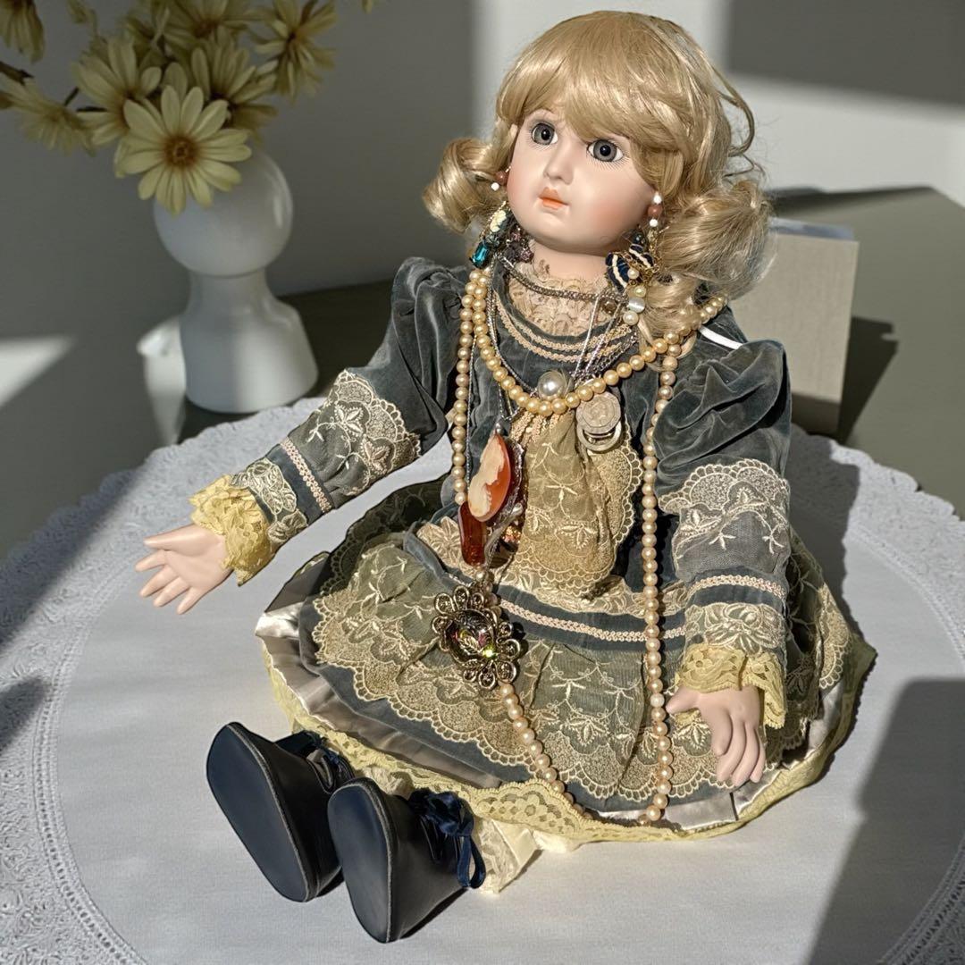 ユミカ ビスクドール ジュモー ブルー ベルベット ドレス ボネ バッグ