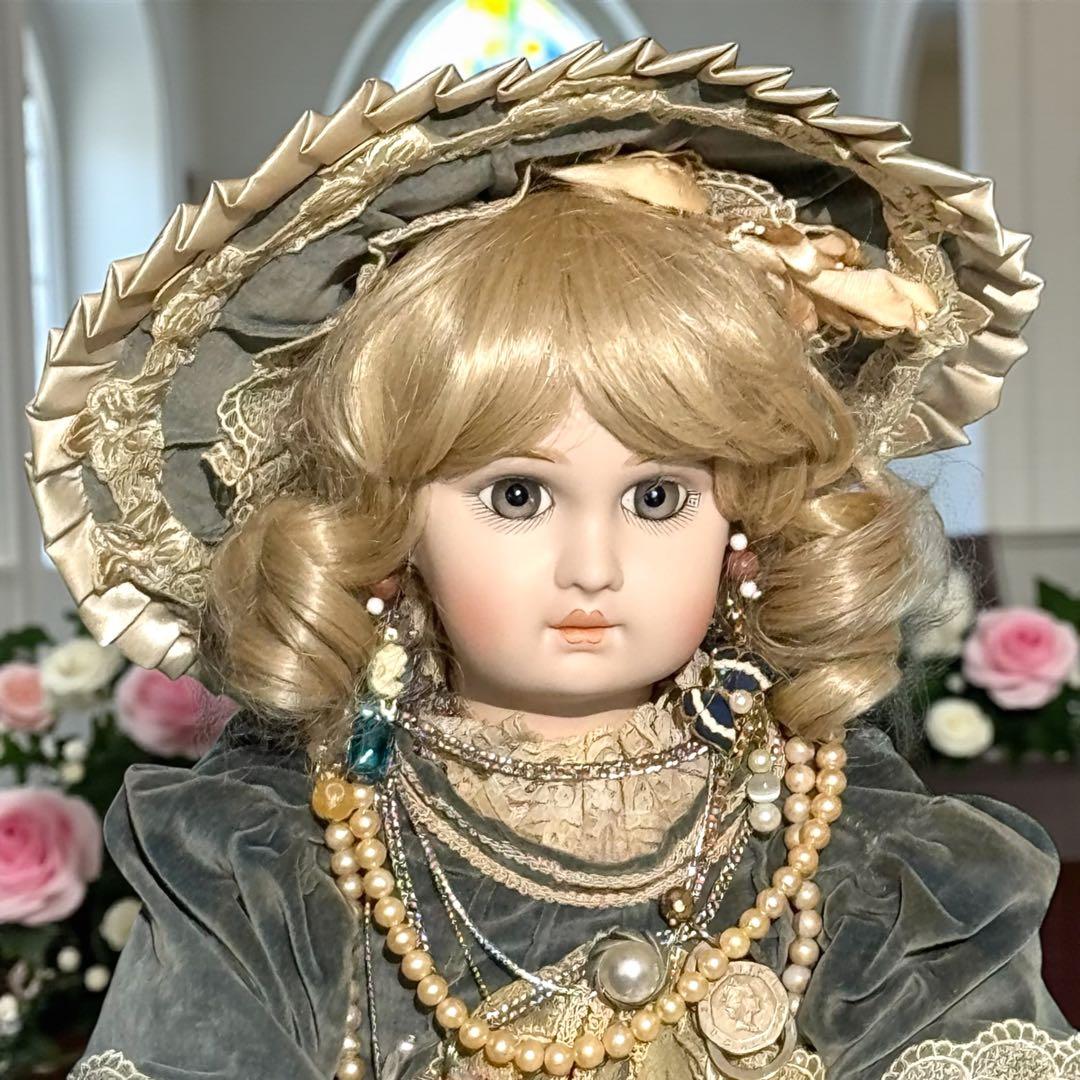 ユミカ ビスクドール ジュモー ブルー ベルベット ドレス ボネ バッグ