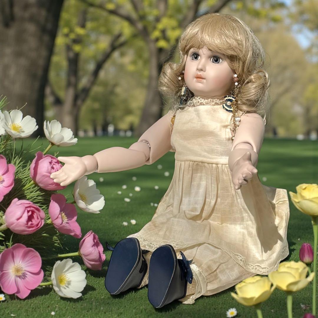 ユミカ ビスクドール ジュモー ブルー ベルベット ドレス ボネ バッグ