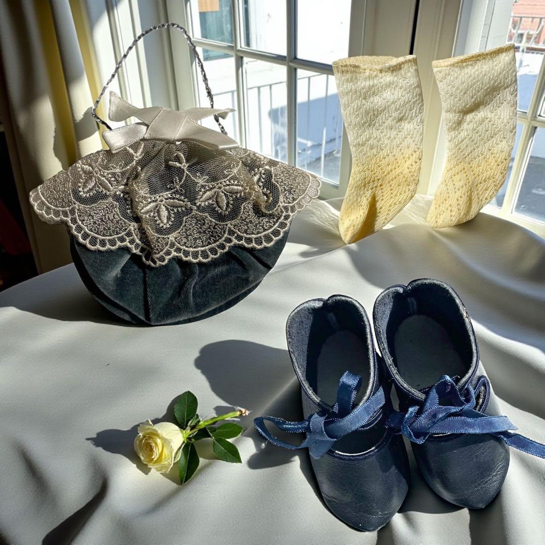 ユミカ ビスクドール ジュモー ブルー ベルベット ドレス ボネ バッグ